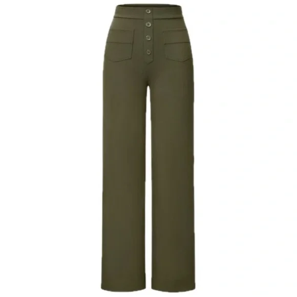 HALARA High Waisted Button Straight Leg Casual Pants In Forest Night Sz M - Picture 4 of 8